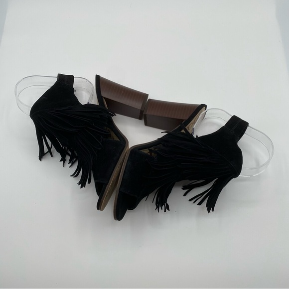 Sam Edelman Black Leather Fringe block heel sandals Size 6M - Picture 5 of 8